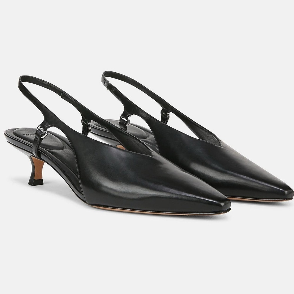 Vince Sabrina Leather Slingback Kitten Heel In Black Size: 6